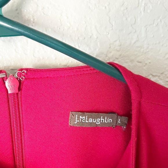 J. McLaughlin Dress Women's Large Ezra Red Stretch Ponte Puff Sleeve Christmas - Picture 8 of 11